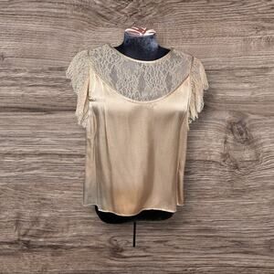 CAMI NYC Silk & Lace Cap Sleeve Blouse Top Size XS